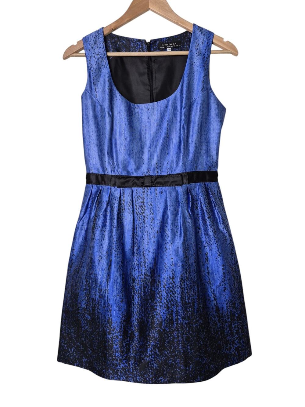 Andrew Gn Dress Sz 8 Silk France Blue Black Mini Cocktail Holiday Wedding Luxury